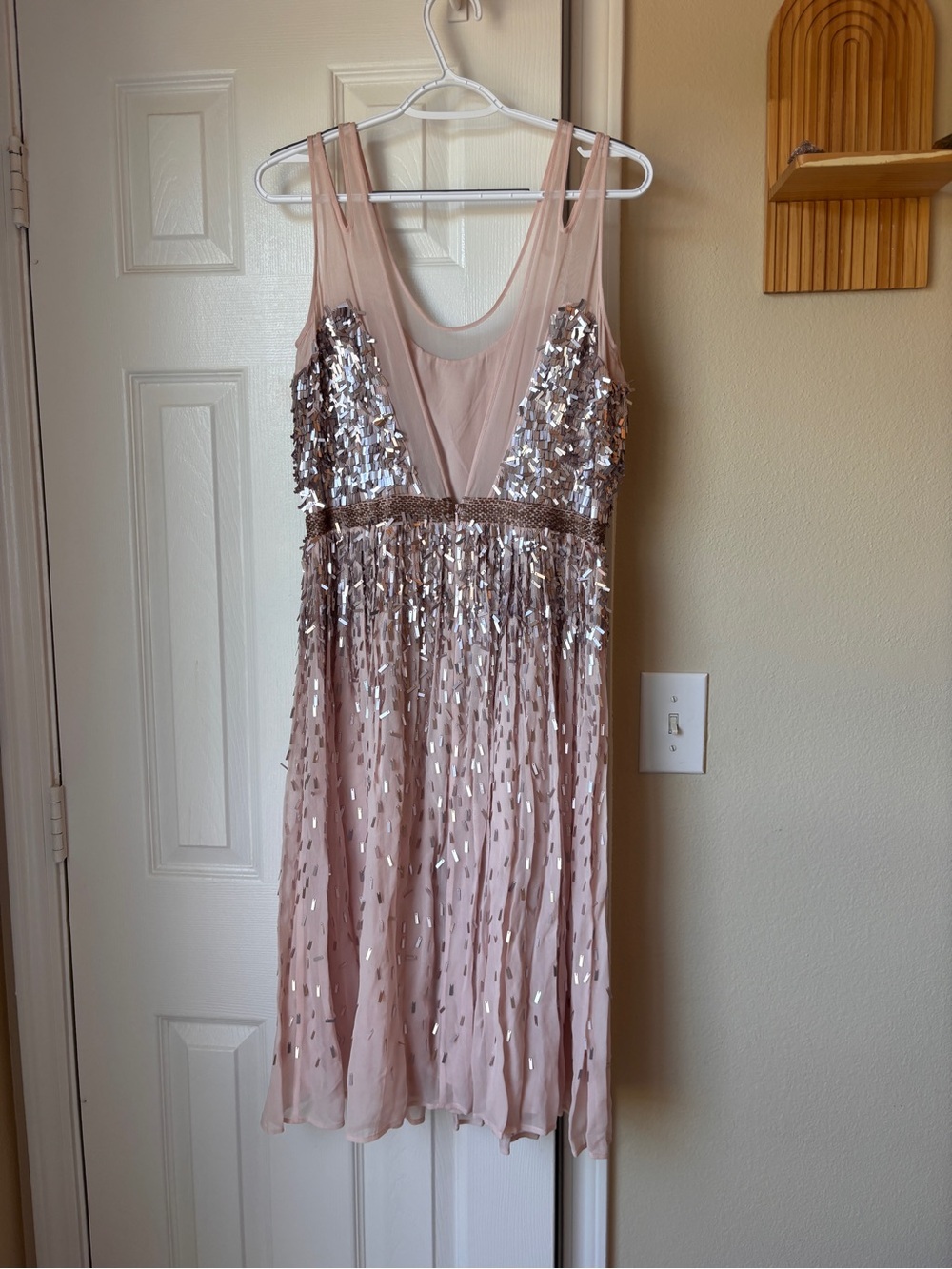 Sleeveless Blush Sequin Mesh Cocktail Dress - Picture 3 of 6